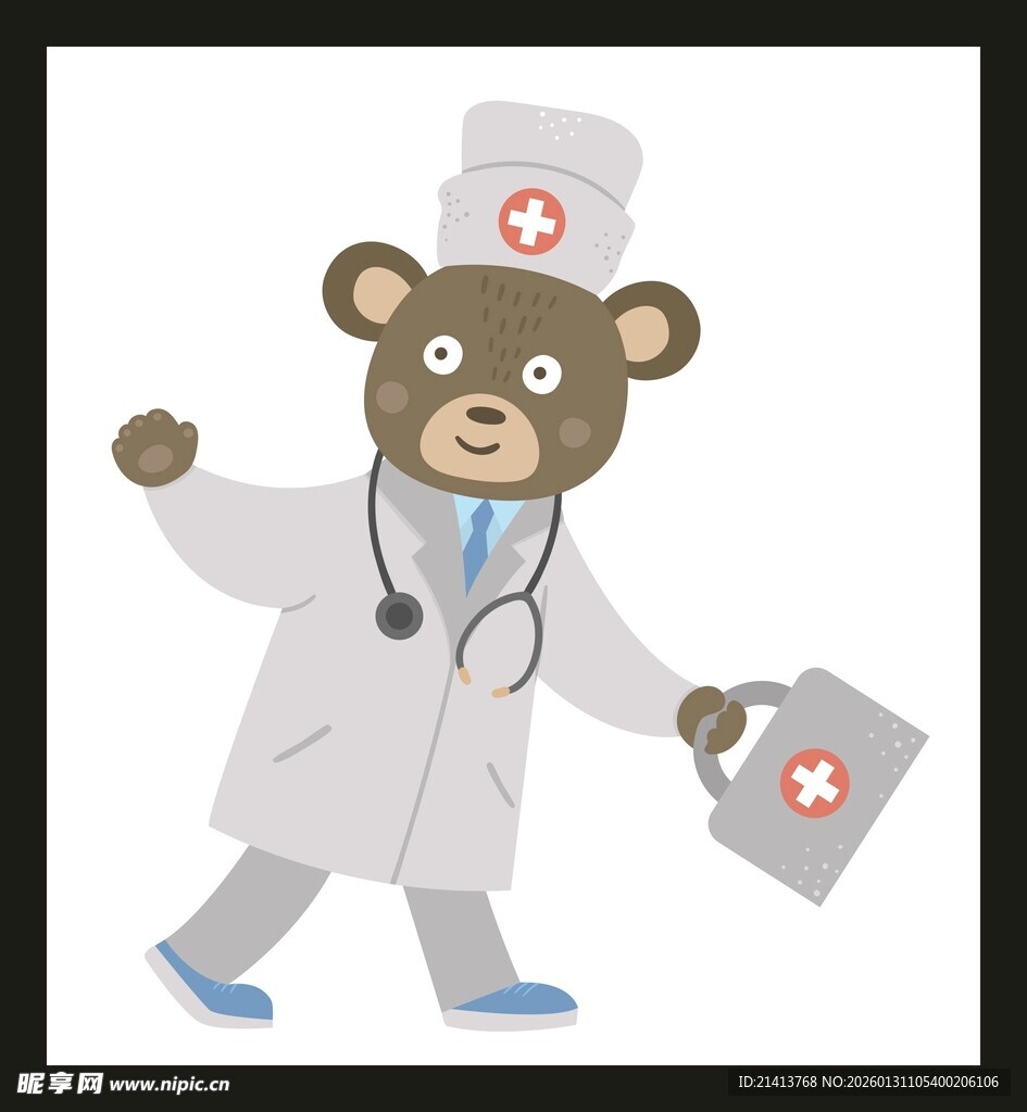 小熊医生形象手拿医药箱