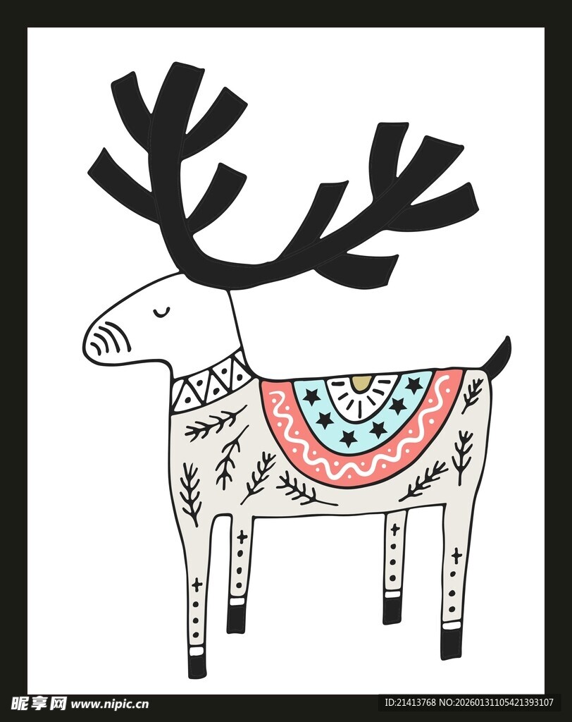 手绘装饰风驯鹿图案