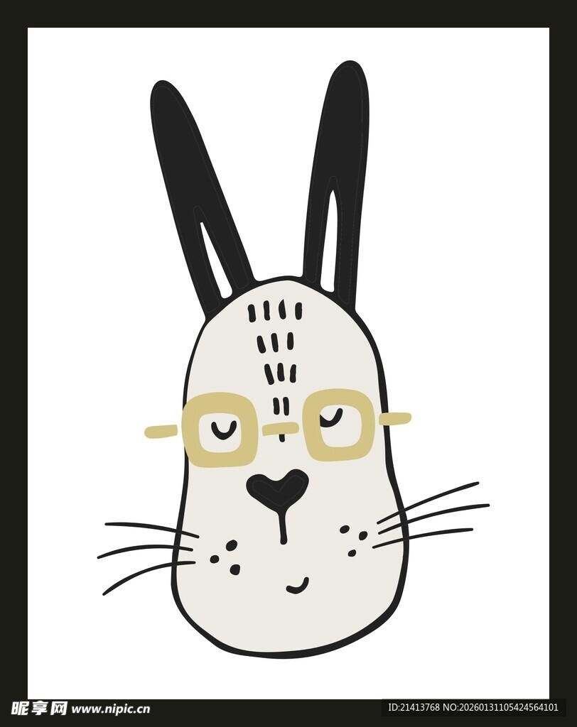 戴眼镜的可爱卡通兔子