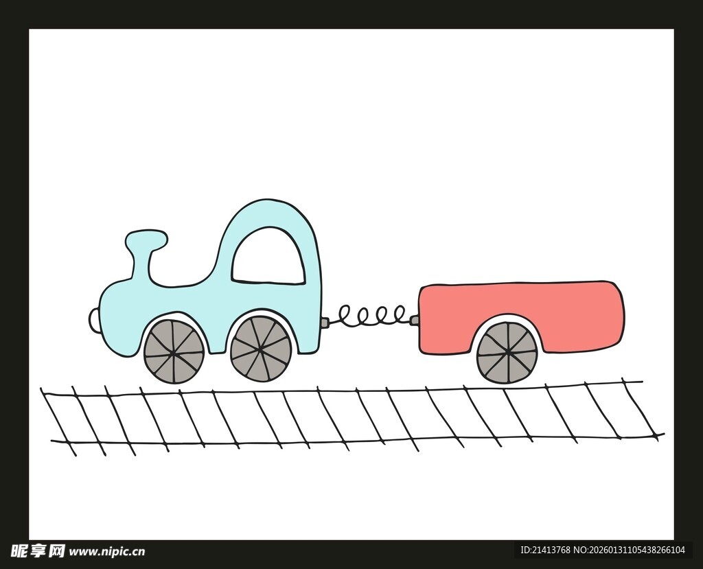 手绘小火车拖车厢画面