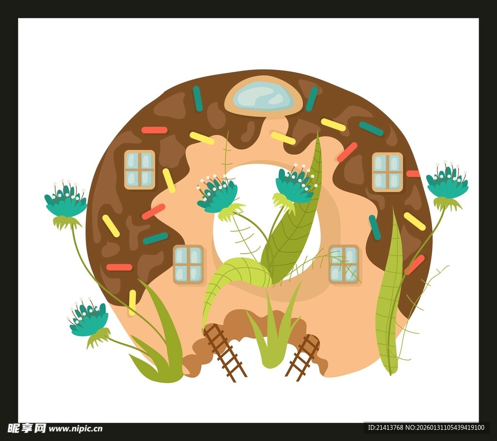 卡通风格的蘑菇屋插画