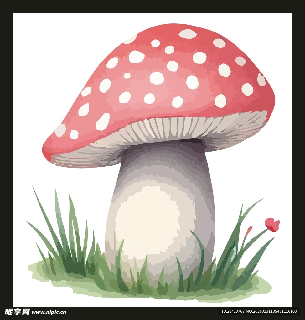 可爱红白斑点蘑菇插画