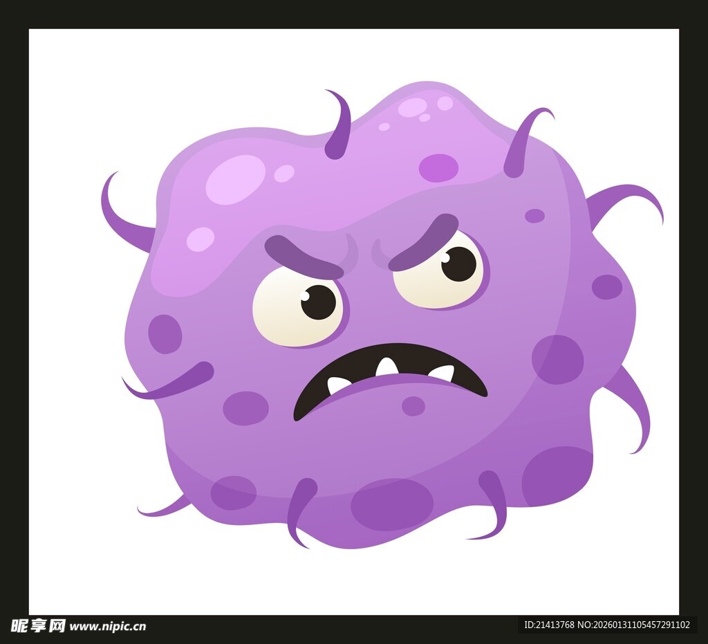 愤怒的紫色卡通细菌