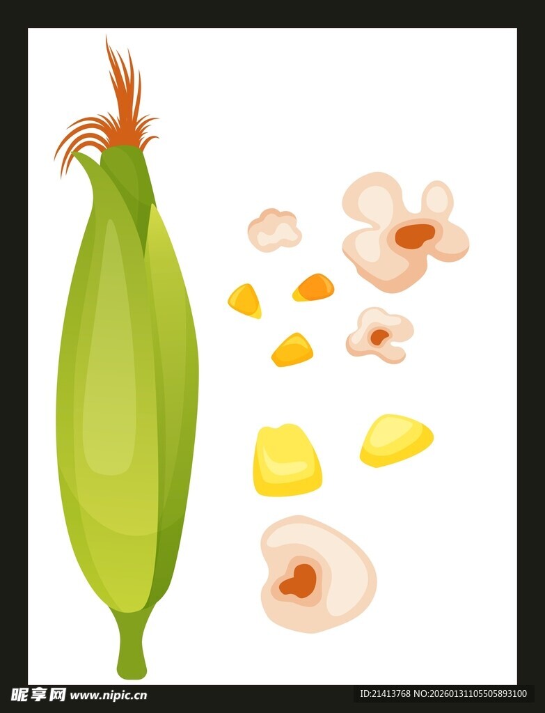 剥开的玉米与散落玉米粒