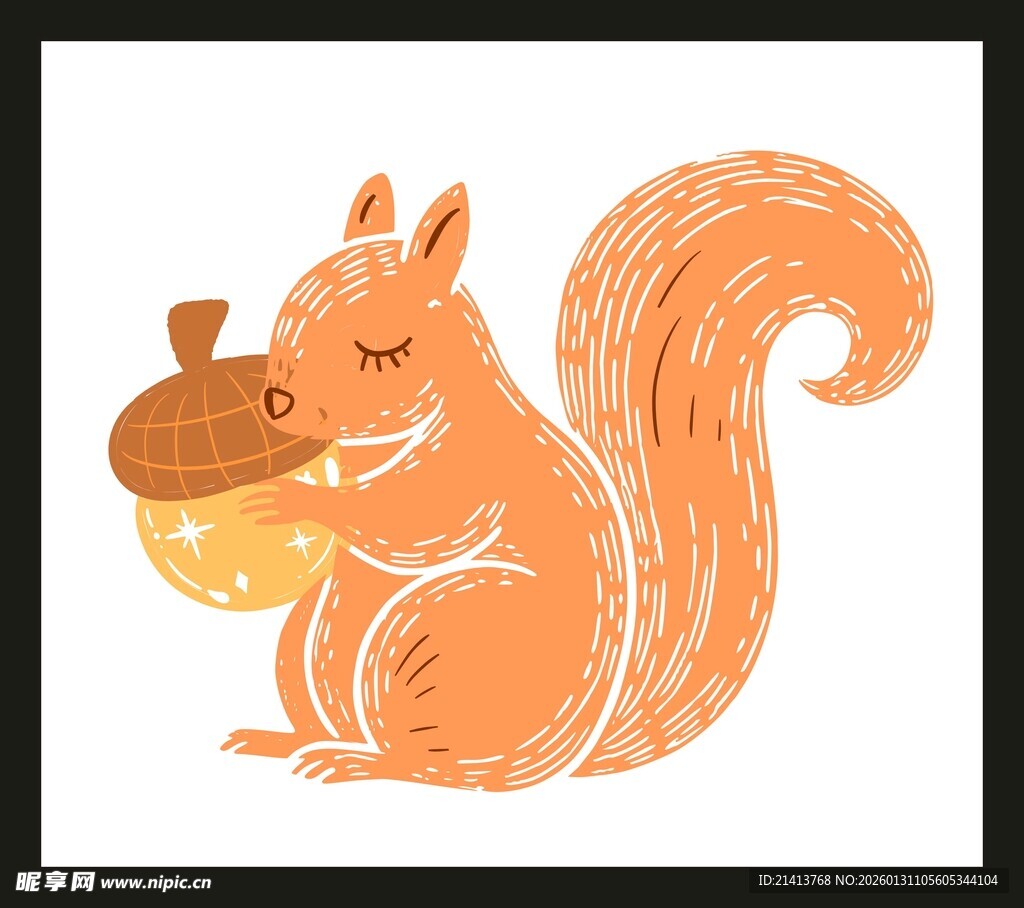 手绘松鼠抱坚果