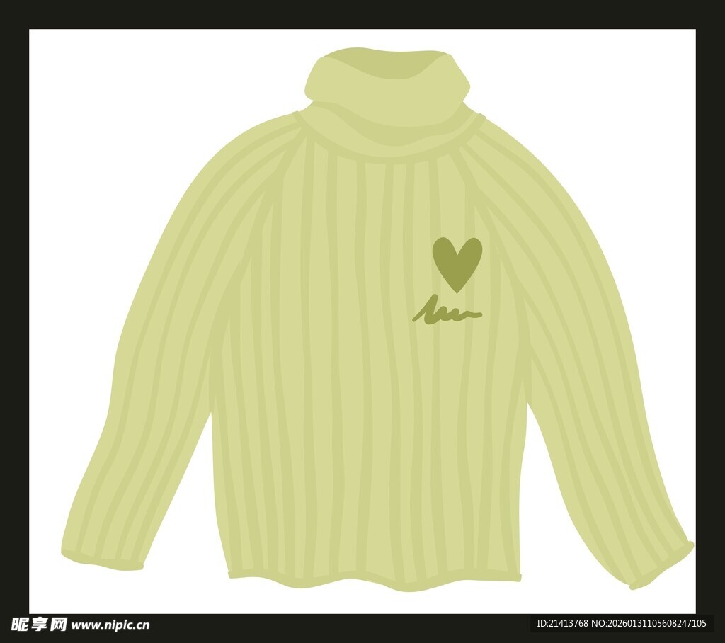 淡黄色高领爱心图案毛衣