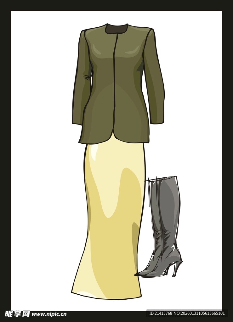 女士套装与靴子搭配展示