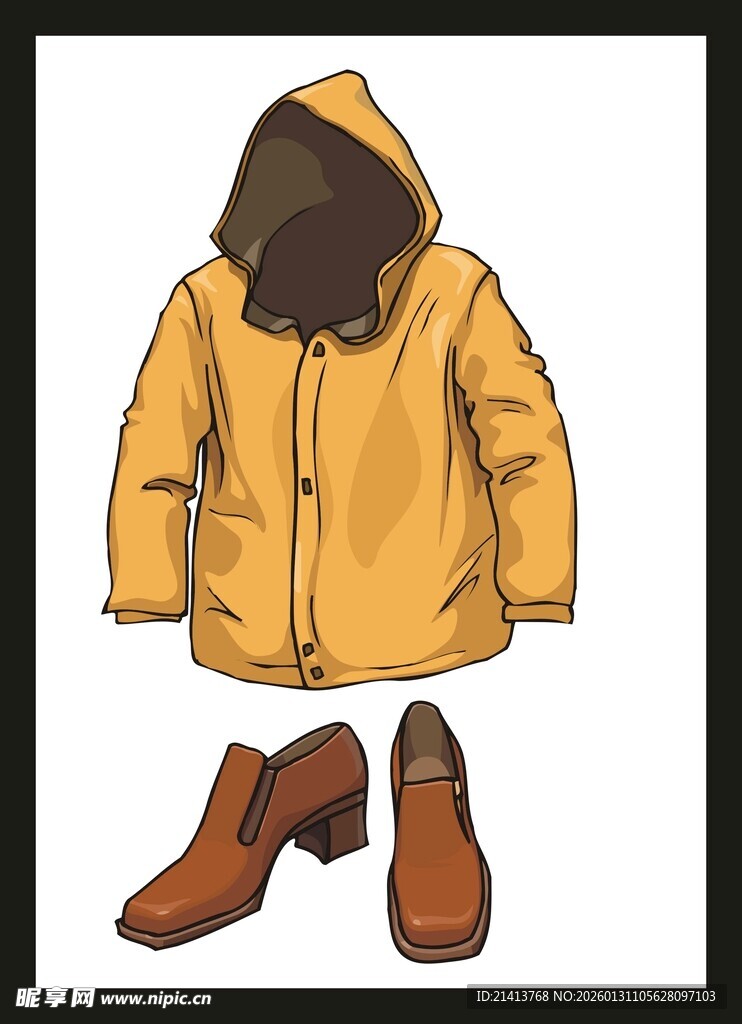 黄色连帽外套与棕色皮鞋