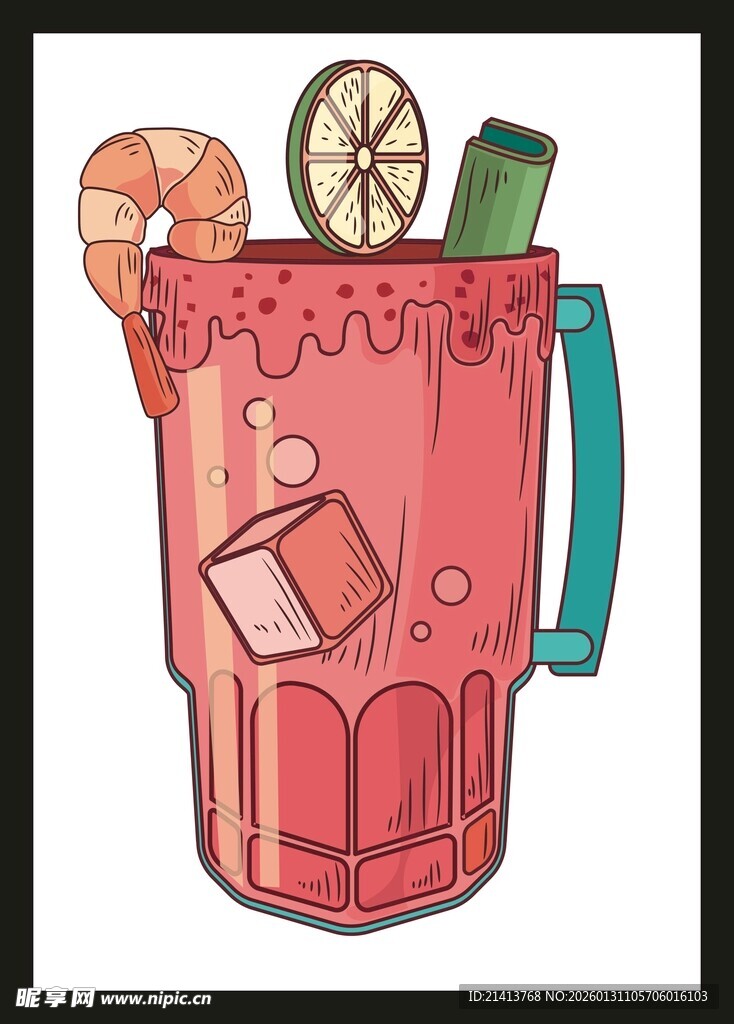手绘草莓冰饮插画