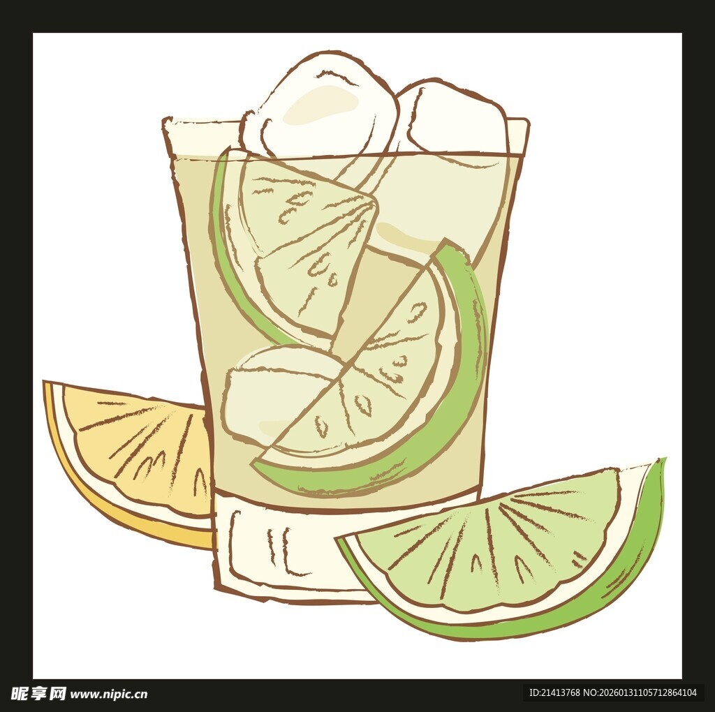 冰爽青柠饮品插画