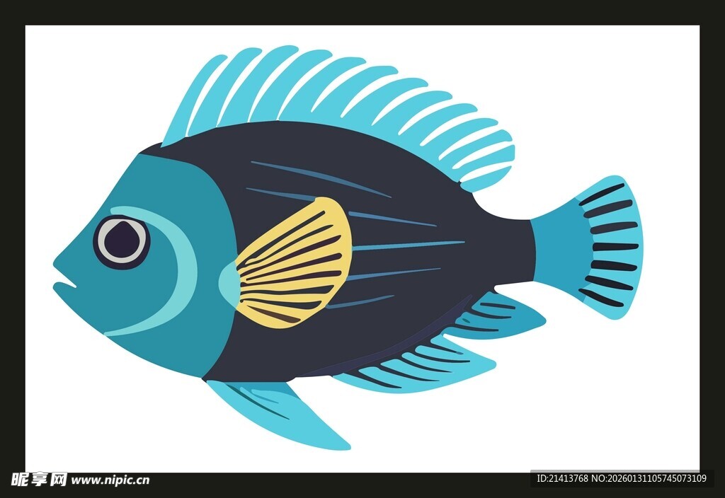 蓝色条纹热带鱼插画