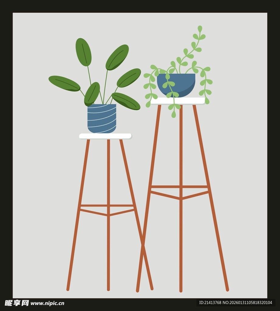 双花架绿植装饰插画