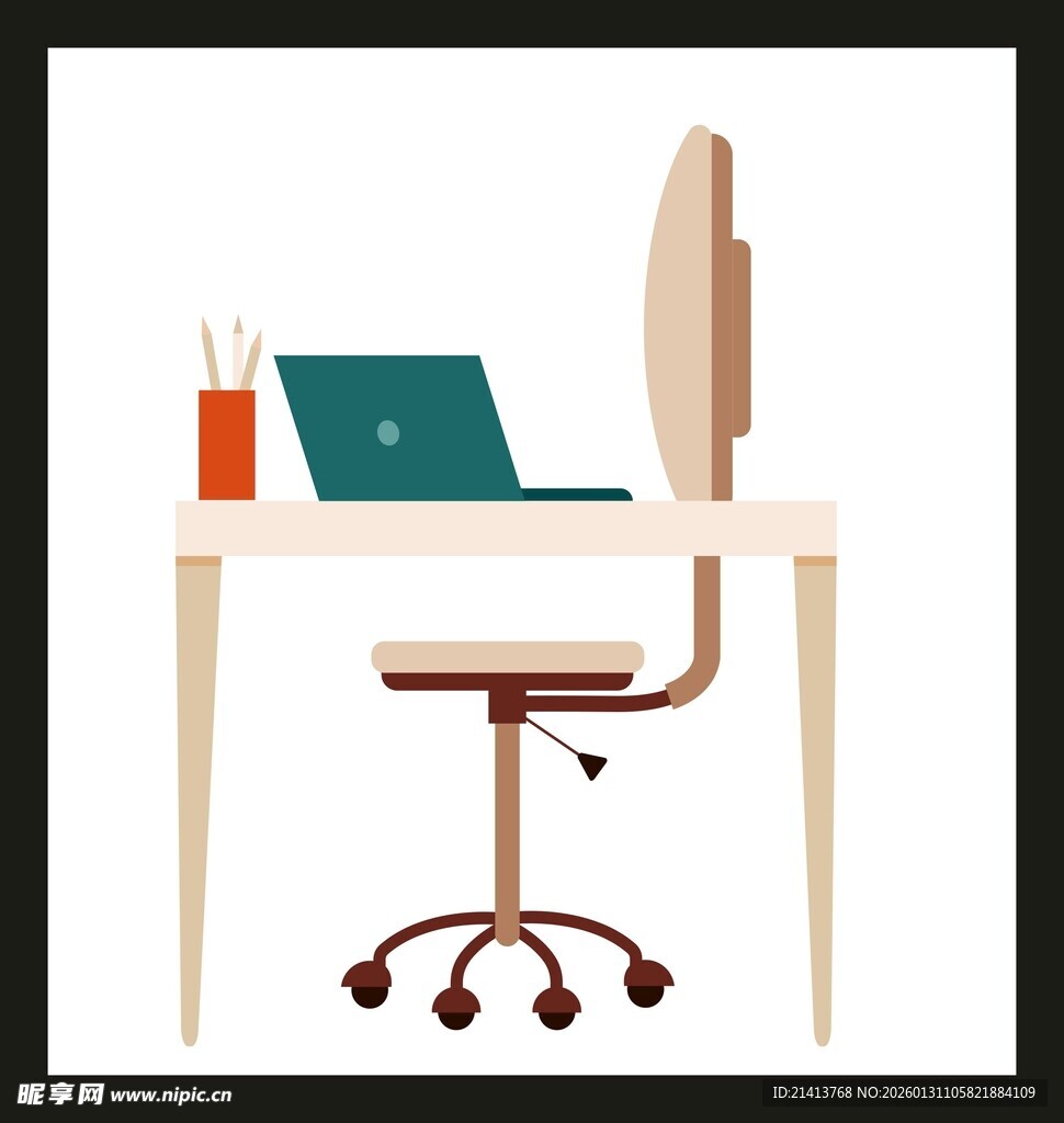 简约办公桌椅与笔记本电脑