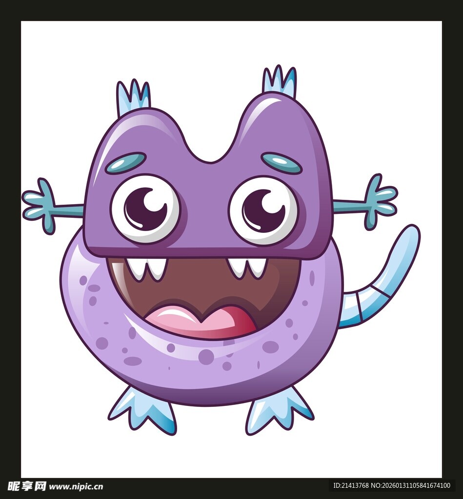 可爱蓝色小怪物插画