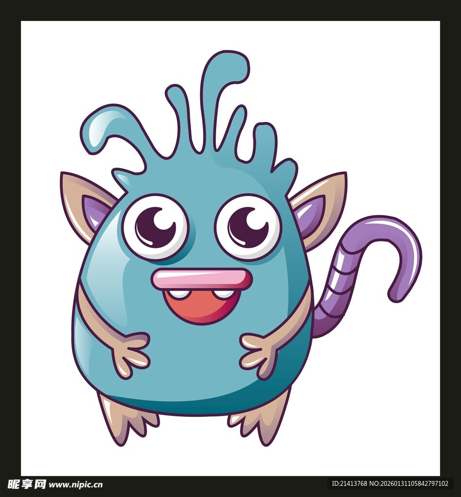 可爱蓝色小怪兽插画