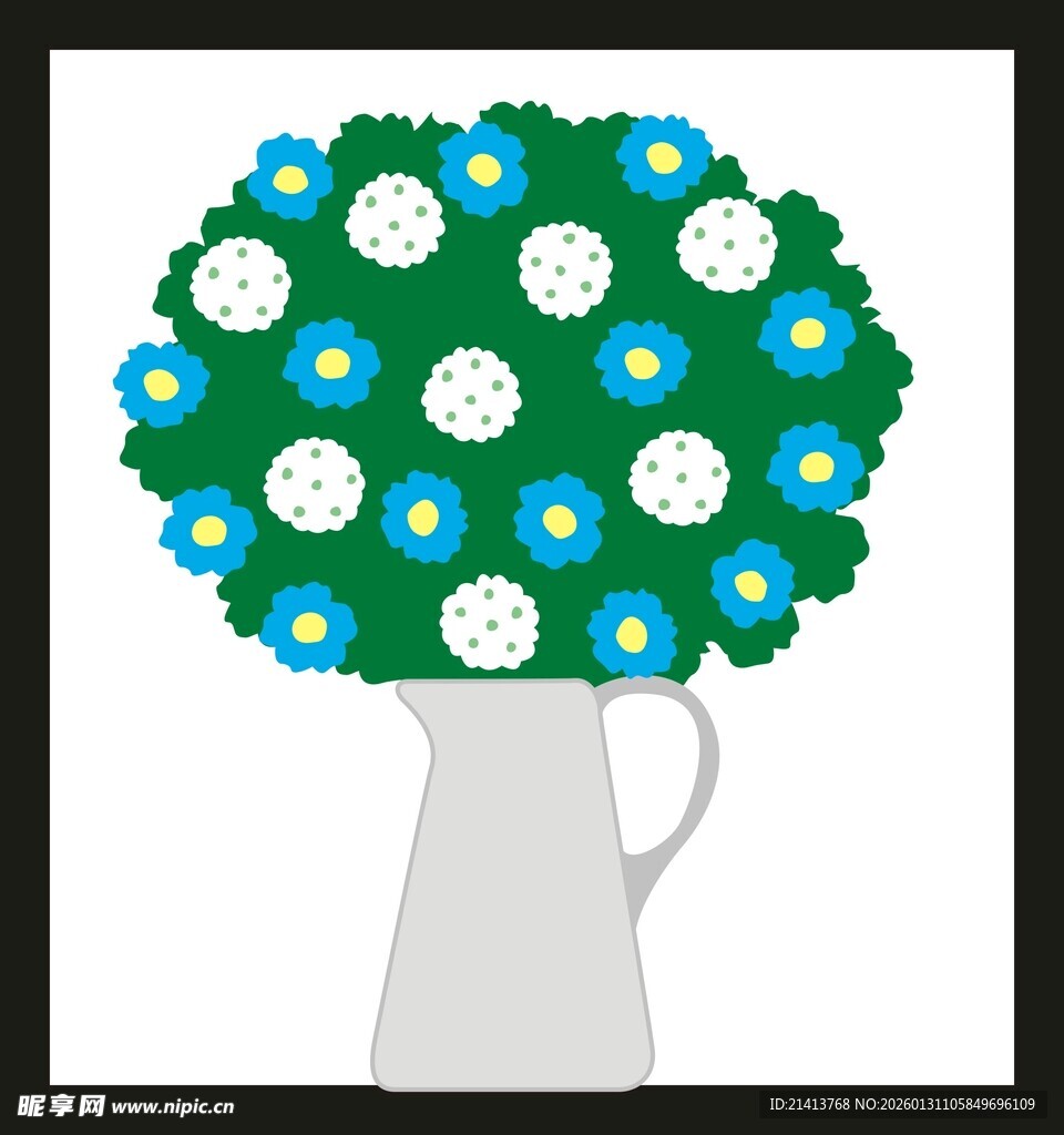 蓝色花瓶中的橙色花朵