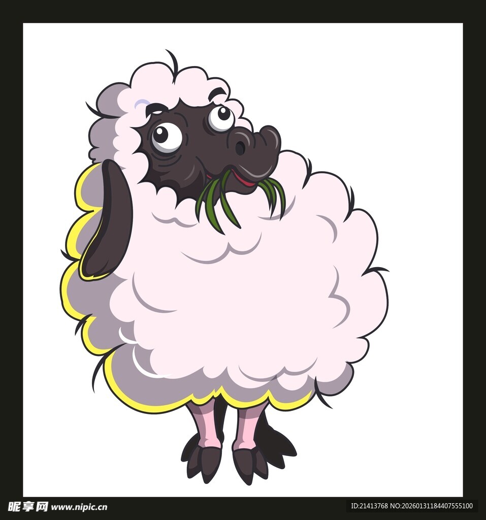 卡通绵羊吃草图