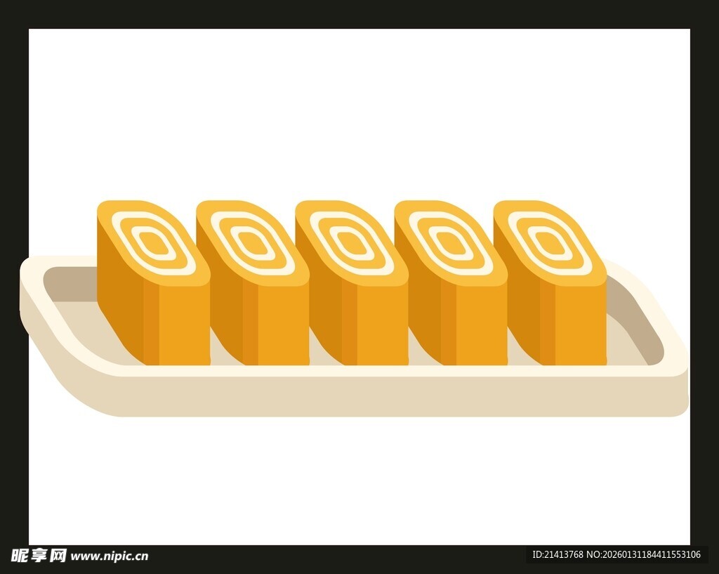 美味蛋卷整齐摆放在盘