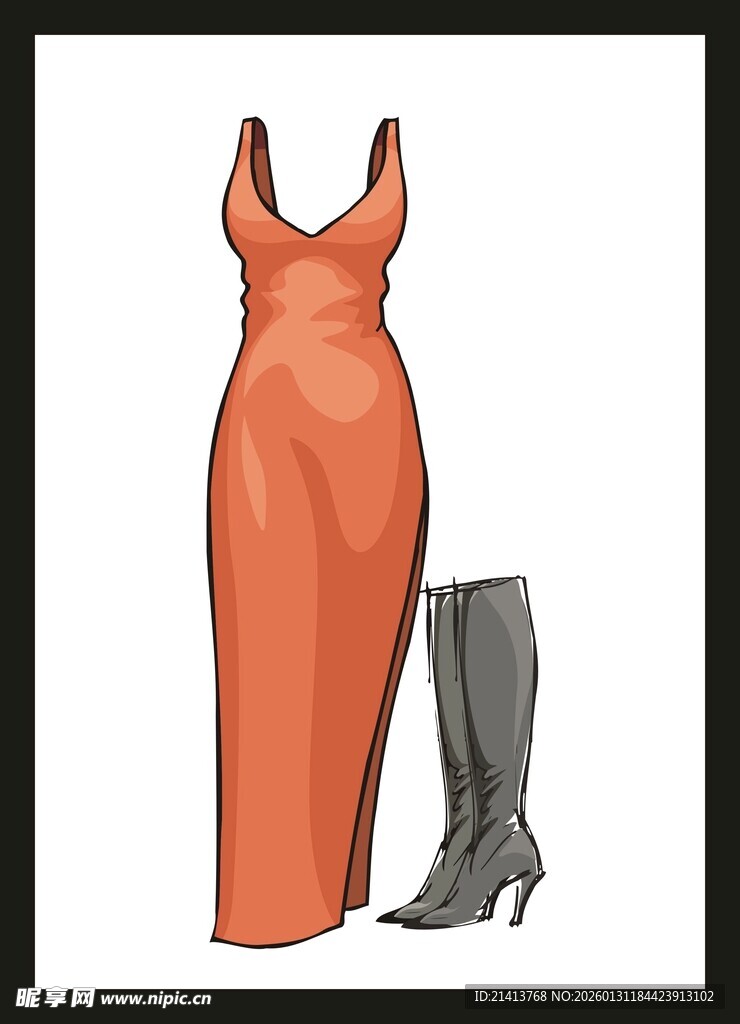 橙色连衣裙配高跟长靴