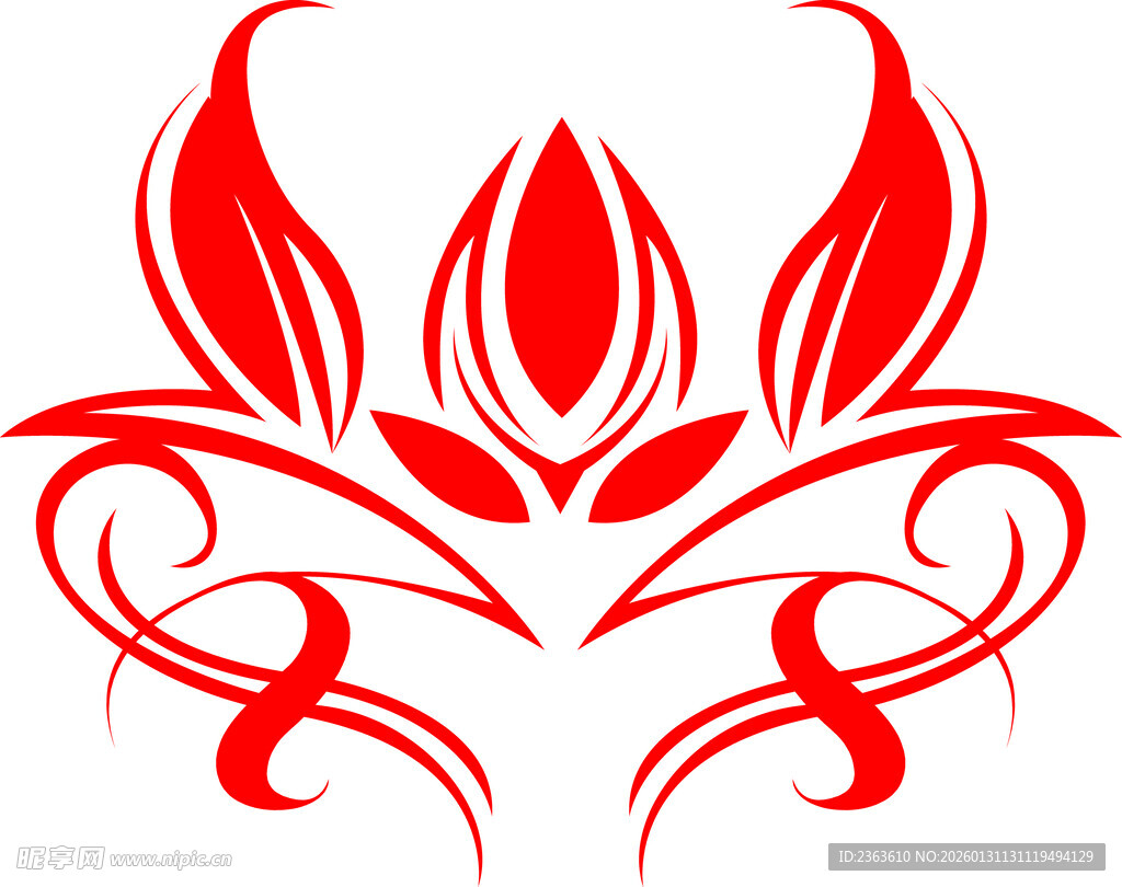 红色莲花花纹图案设计