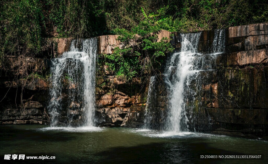 森林中的美丽瀑布景观