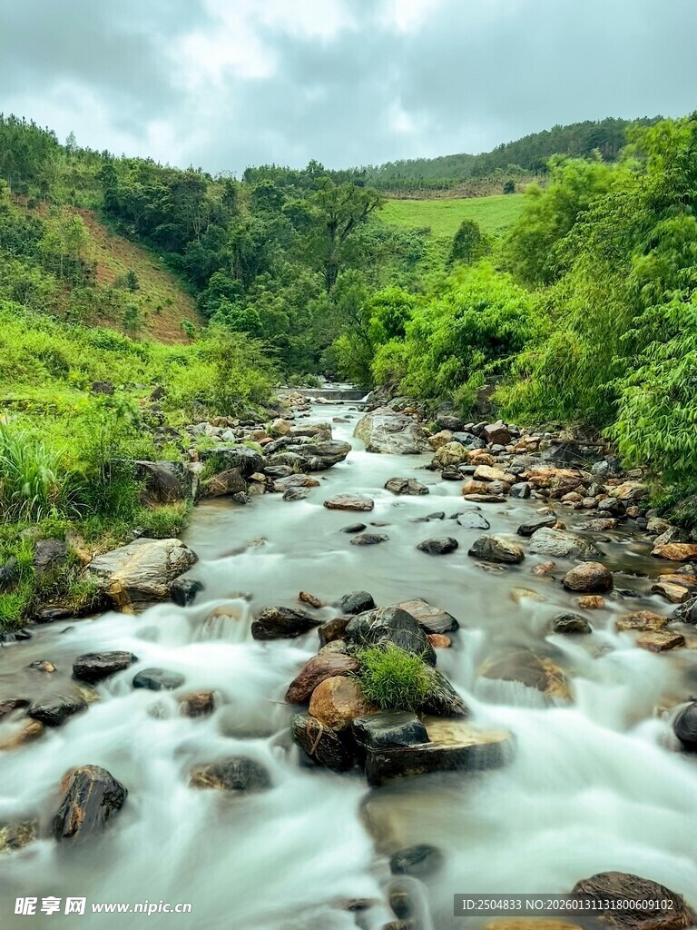山间溪流 绿意盎然的景致