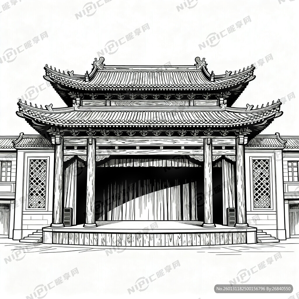 津沽大舞台 黑白线稿