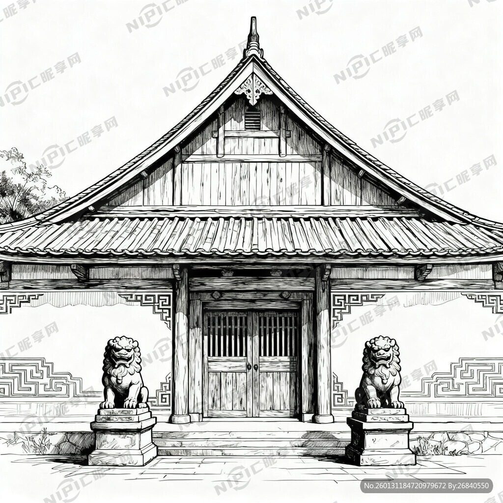 民俗博物馆 黑白线稿