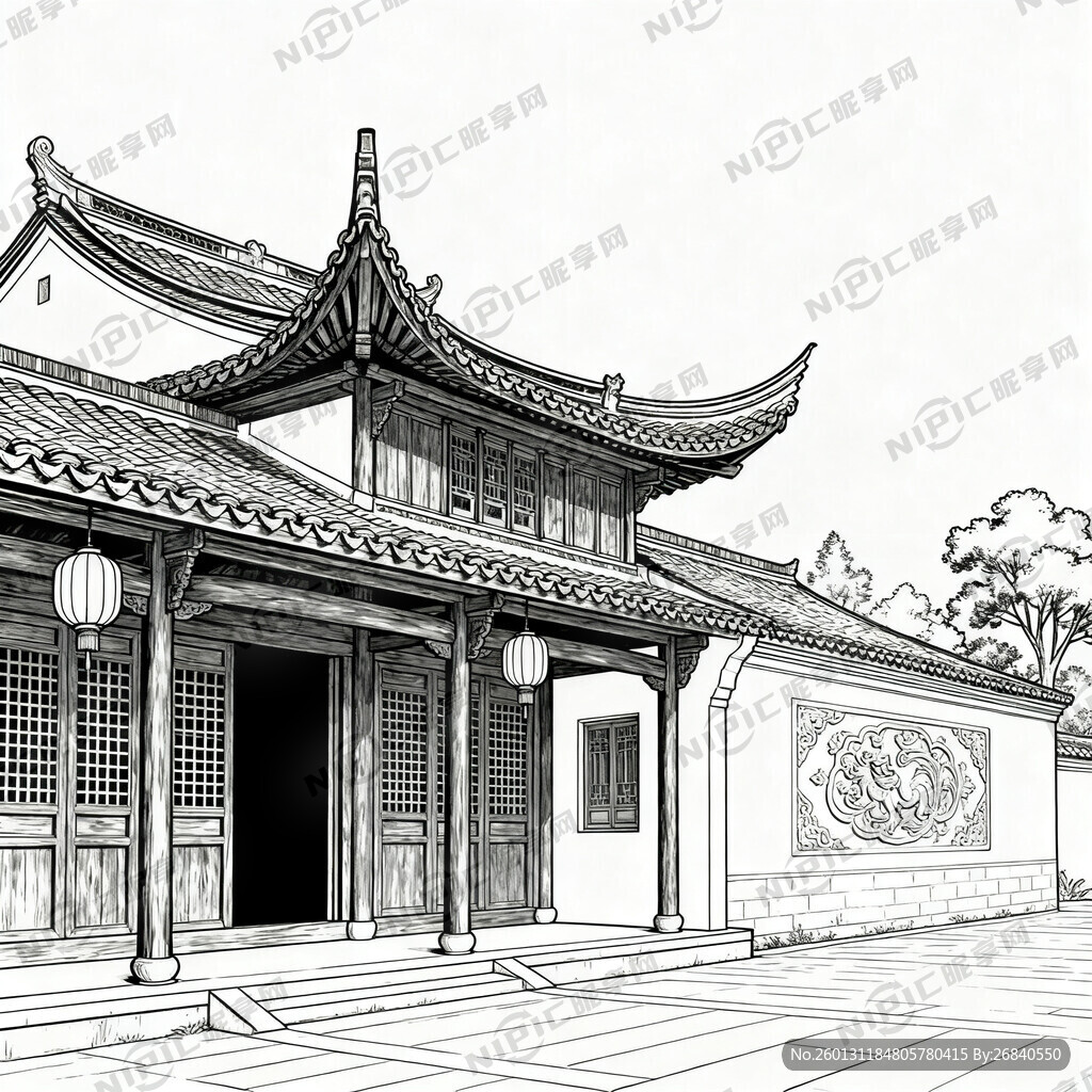 民俗博物馆 黑白线稿