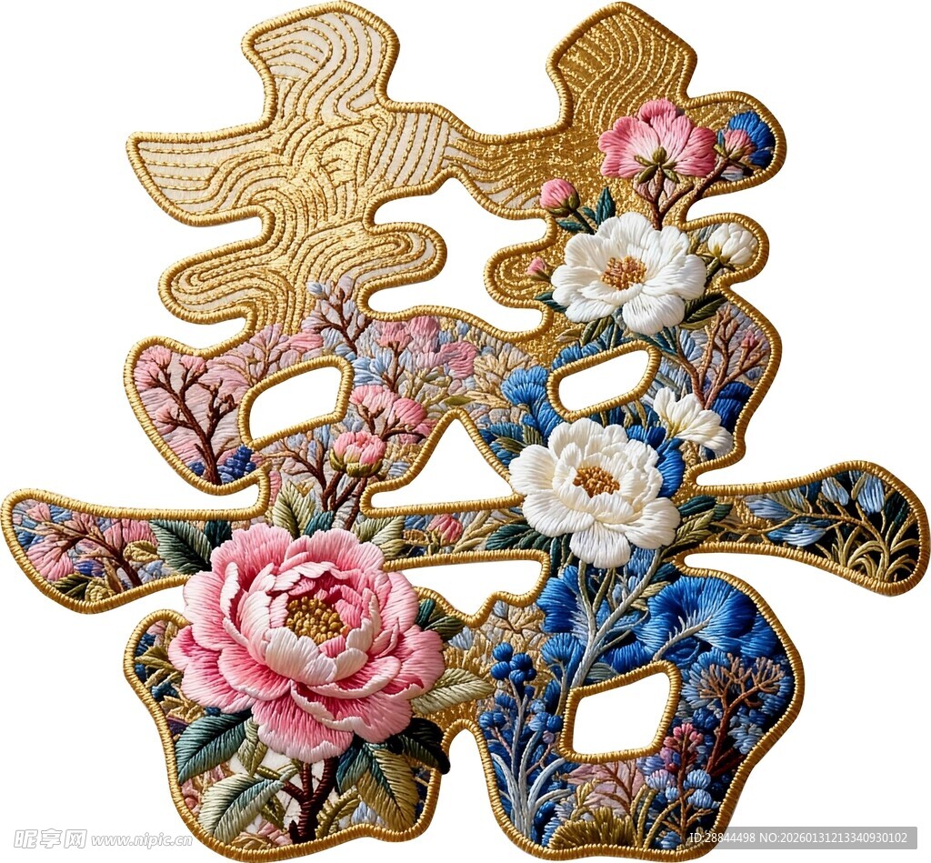 中式繁花装饰双喜字