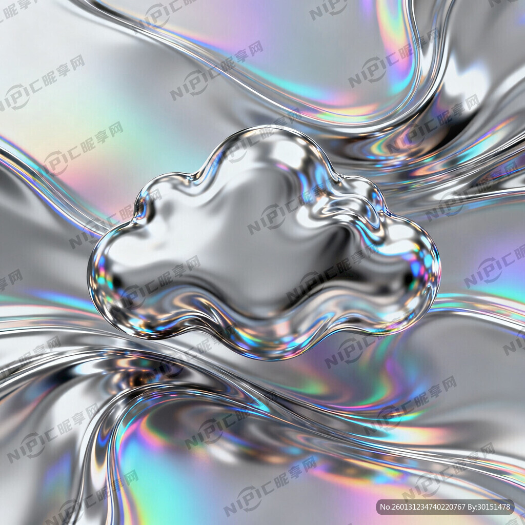 银色流体渐变、镭射渐变背景 