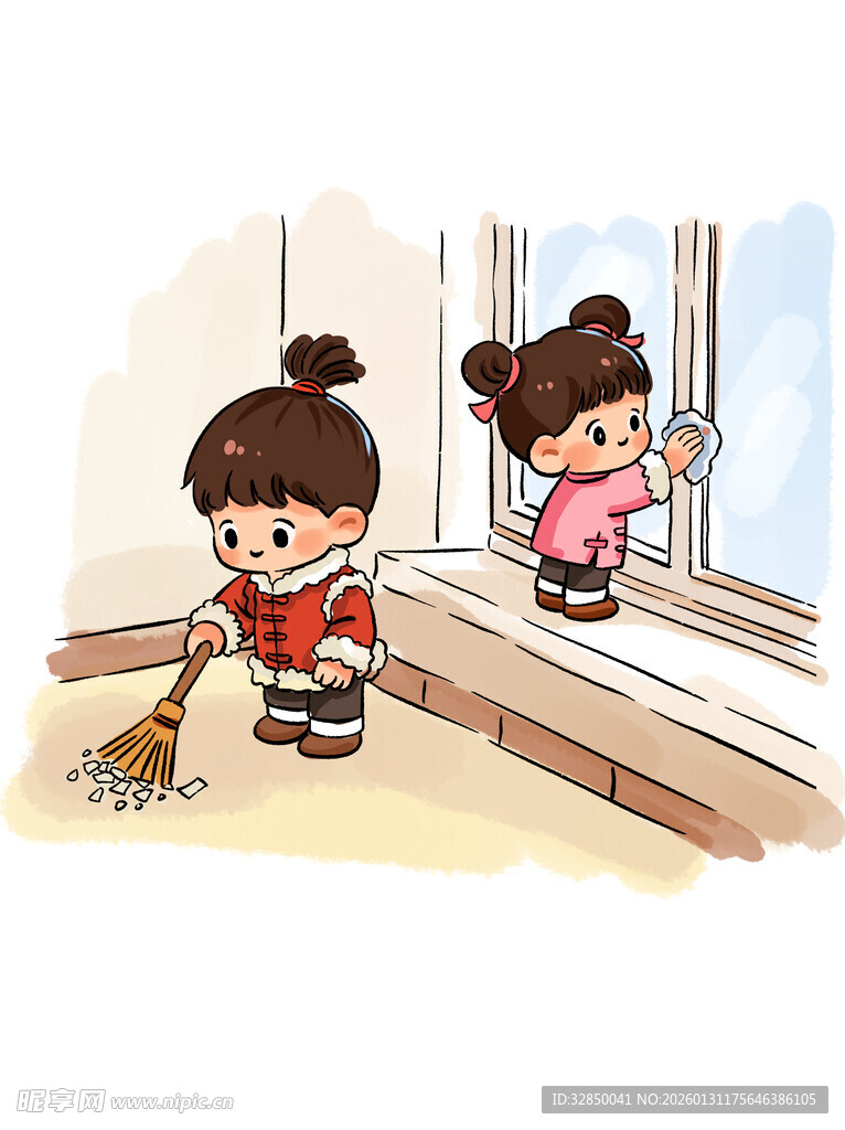 小学生教室打扫卫生场景