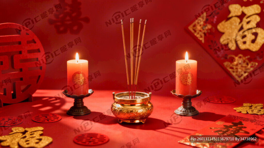 婚庆和过年用香和蜡烛宣传图片底