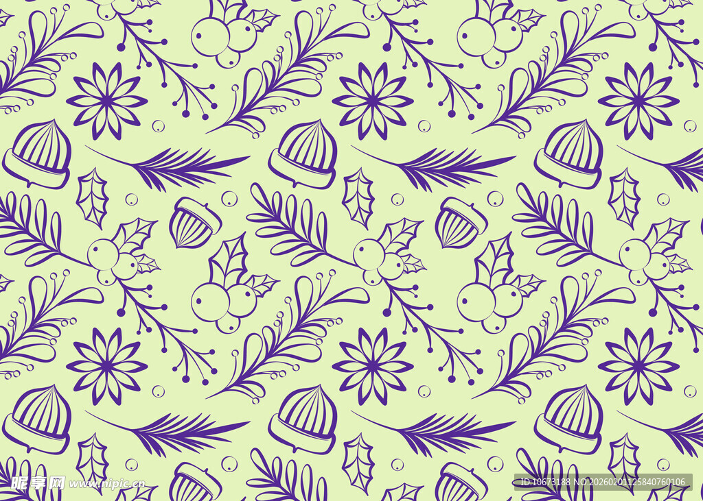 淡紫色花卉枝叶无缝图案