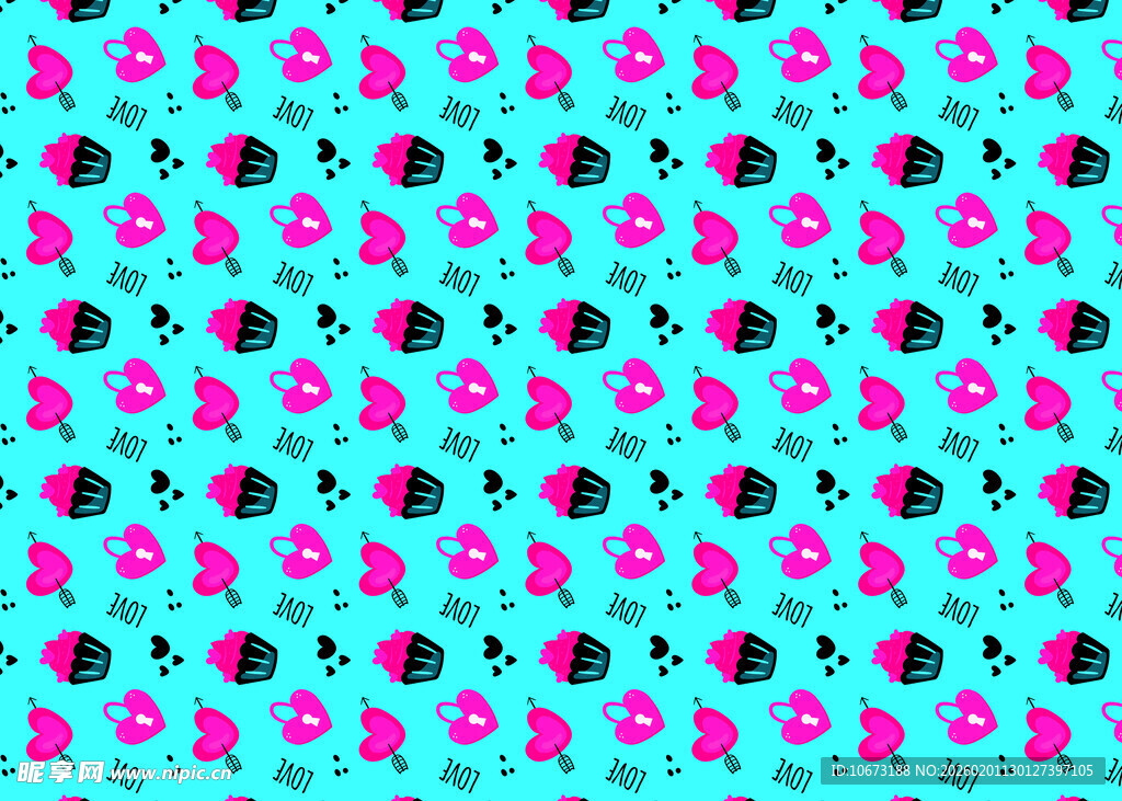 蓝底粉黑图案无缝背景