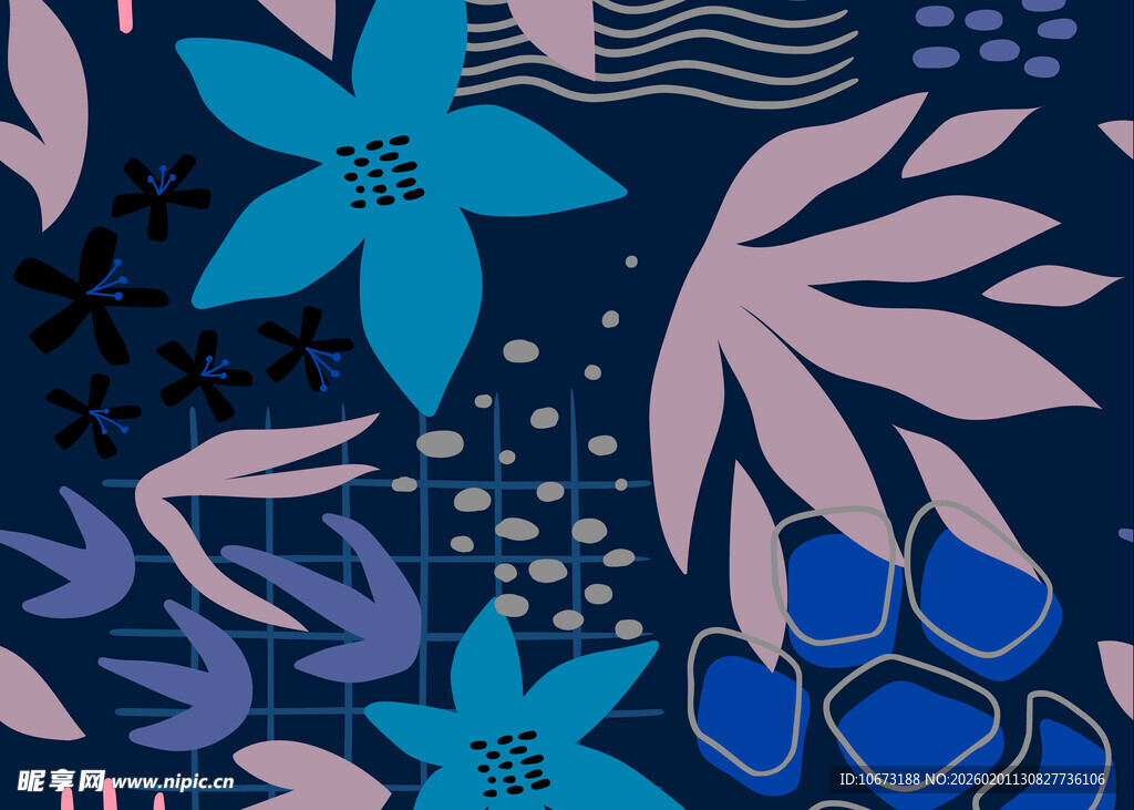 深蓝花卉抽象图案设计