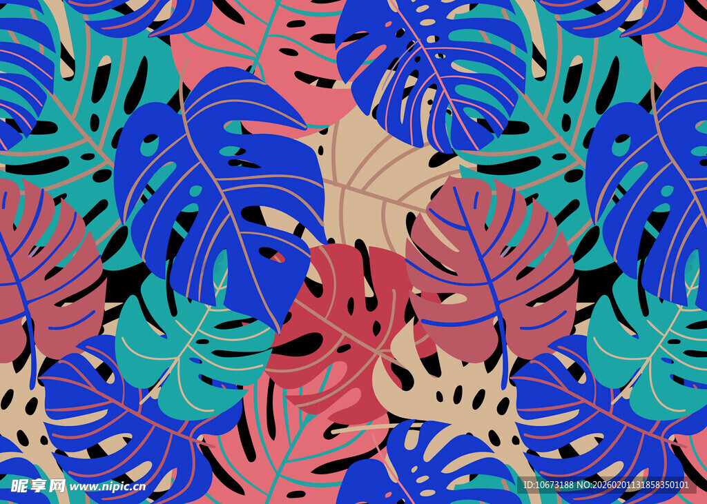 热带植物图案印花布料