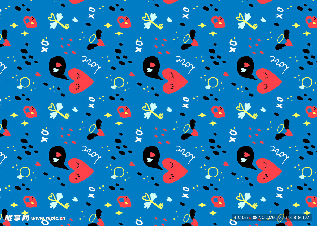 蓝色底多彩卡通图案纹理