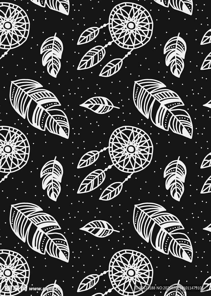 黑白手绘植物图案背景