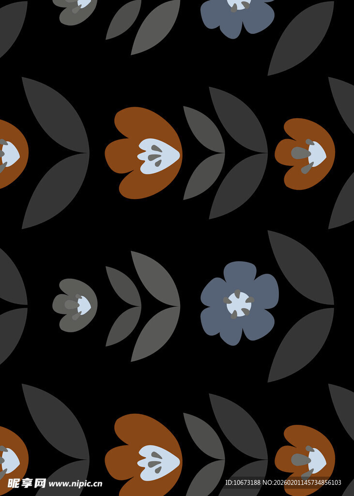黑色底花卉叶子图案纹理