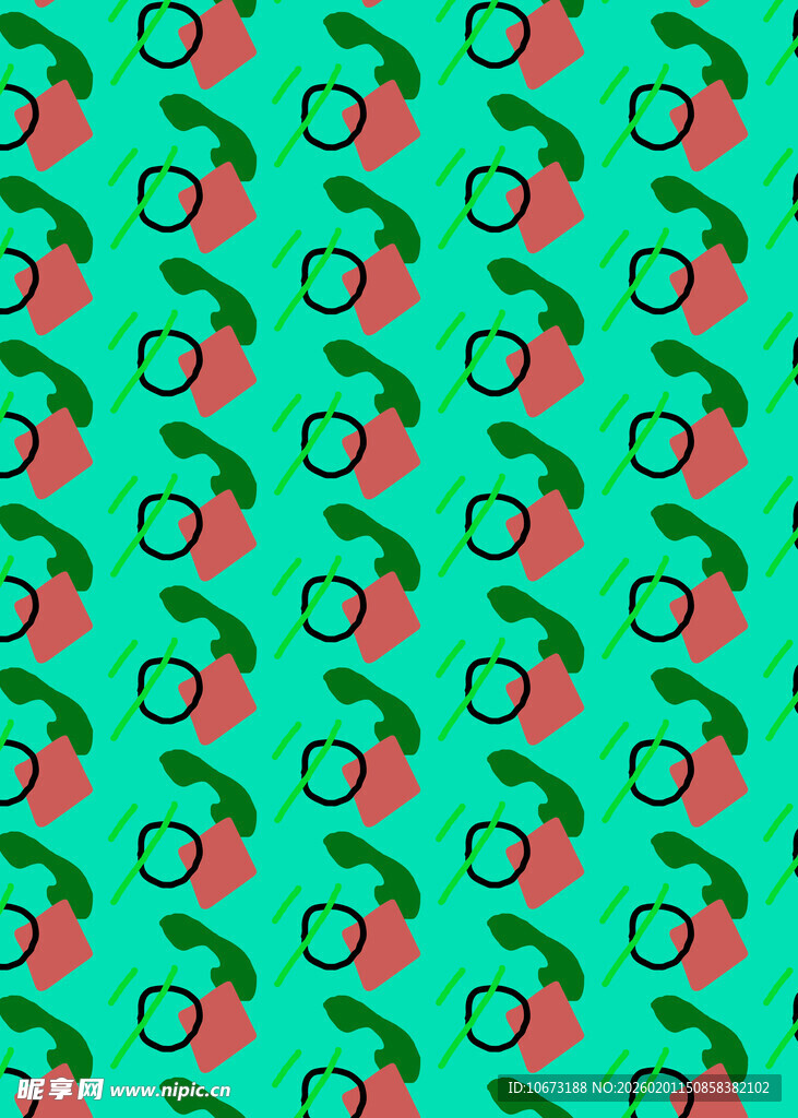 青底红绿图案无缝背景
