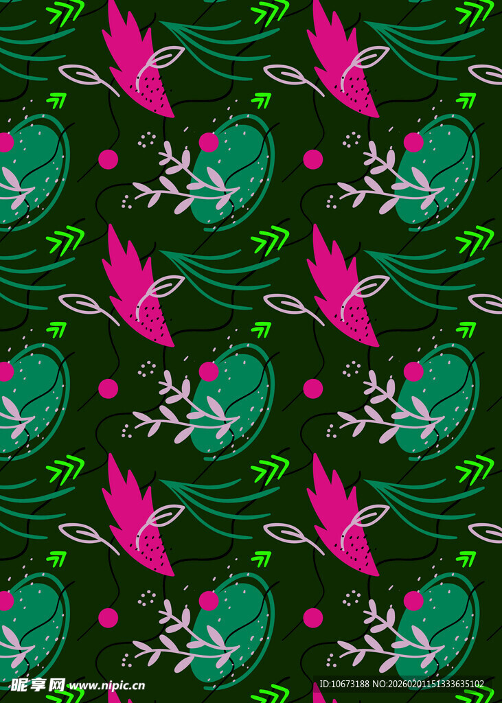 心形飞鸟绿色图案背景