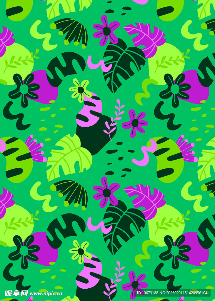 多彩热带植物图案背景
