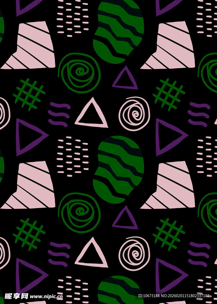 几何绿植图案无缝背景