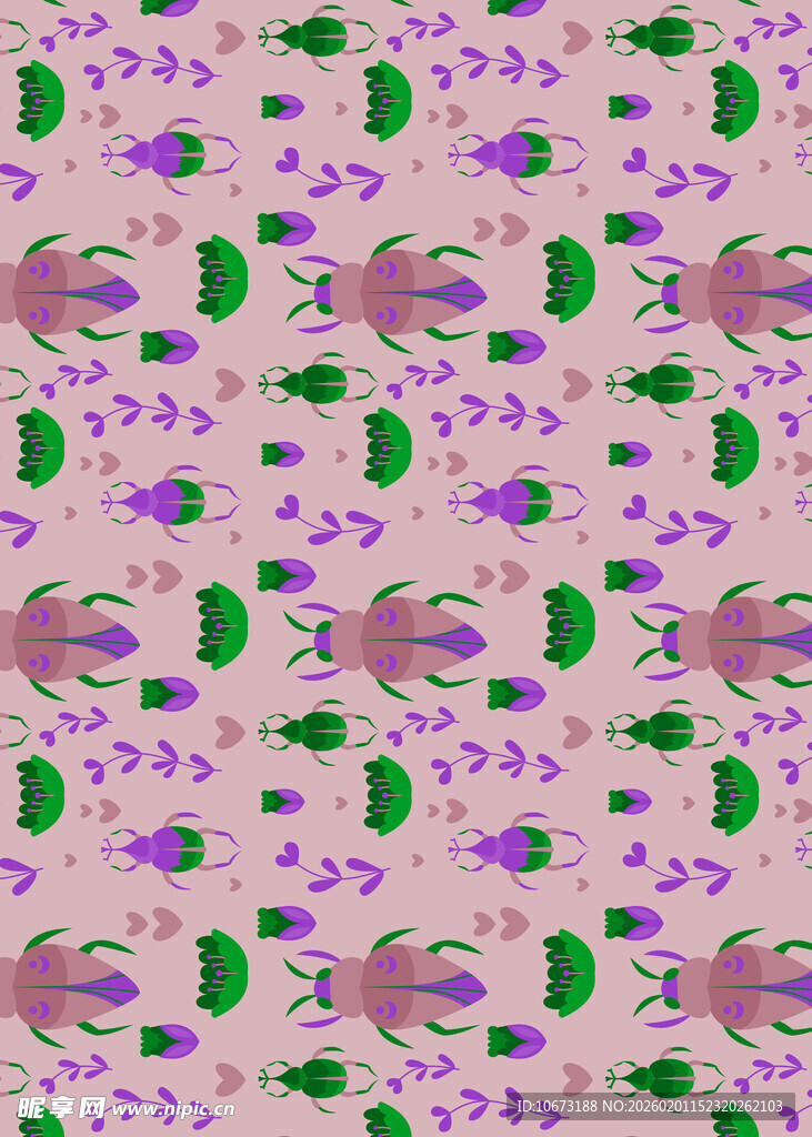 紫色花卉绿叶图案纹理