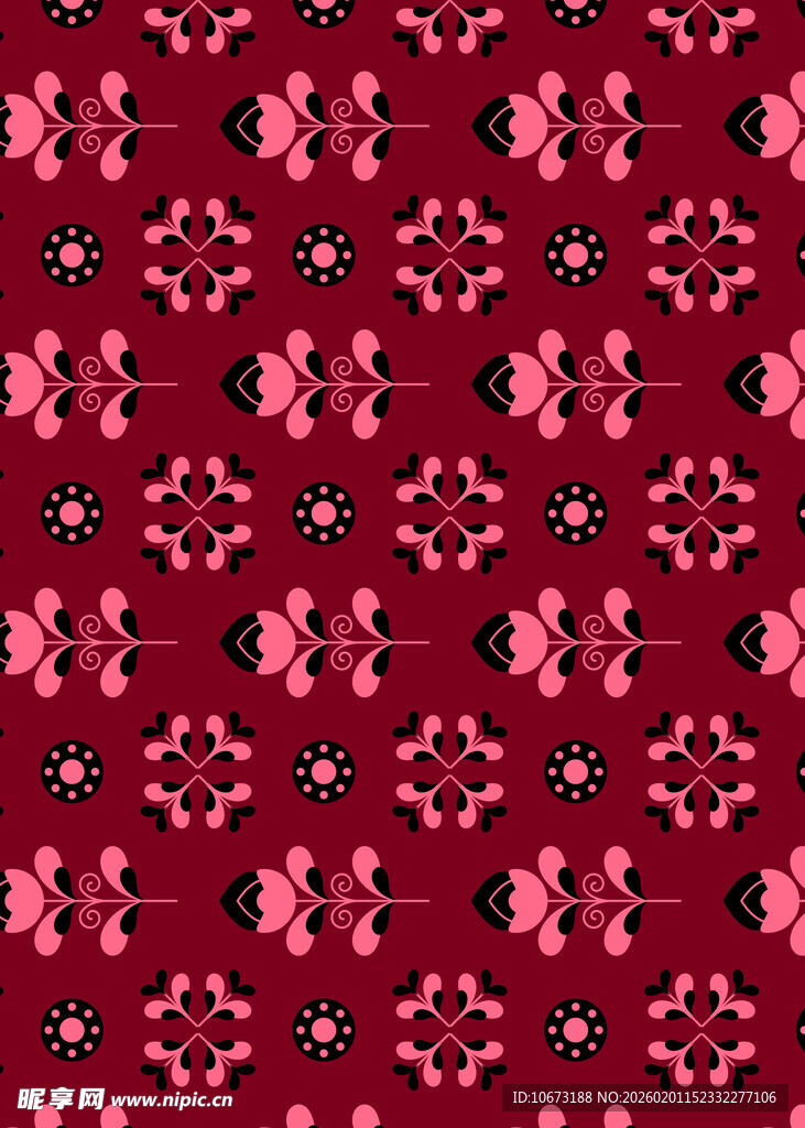 红色花卉图案精美织物纹理