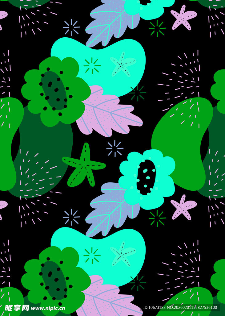 梦幻仙人掌花卉图案背景