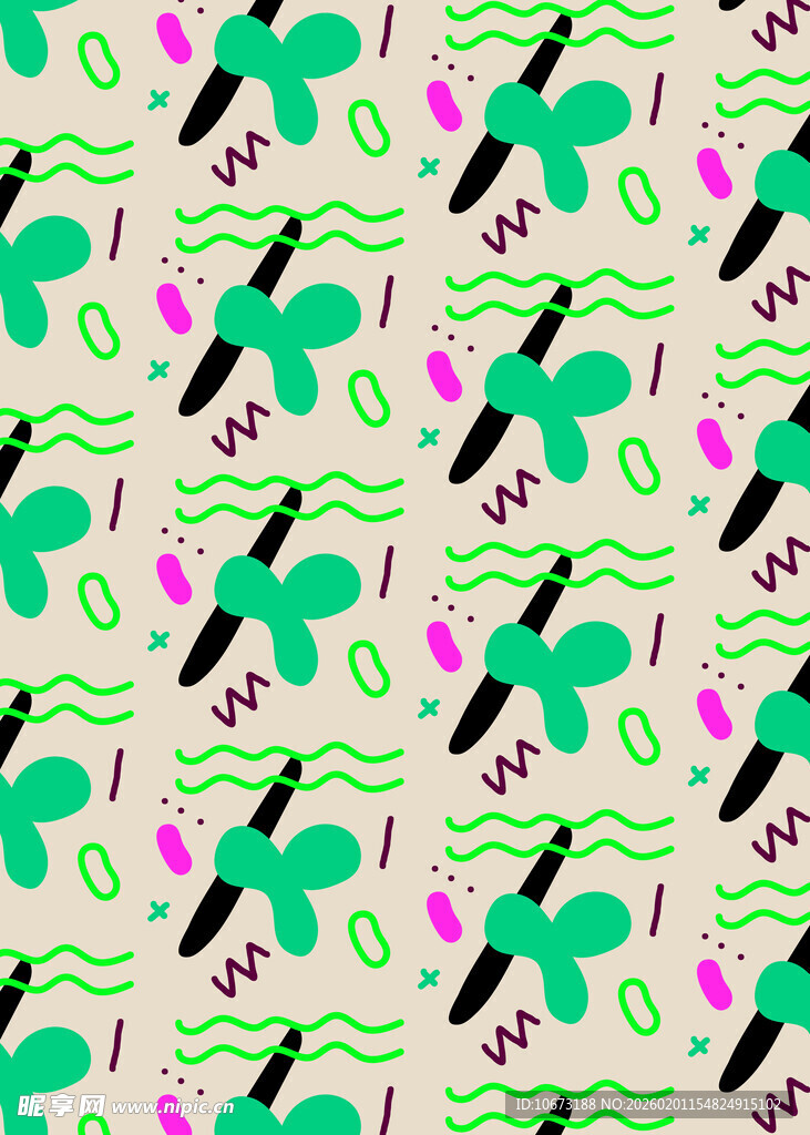 清新绿植波点图案设计