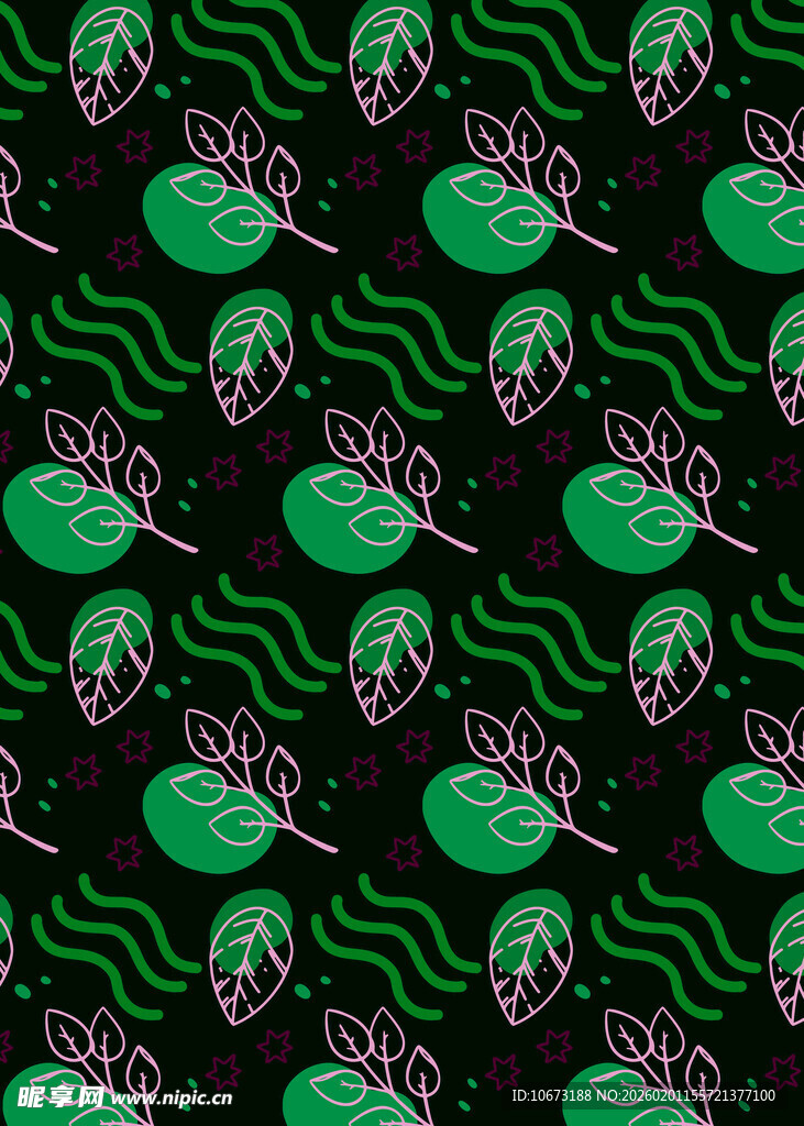 绿叶弧形图案无缝背景