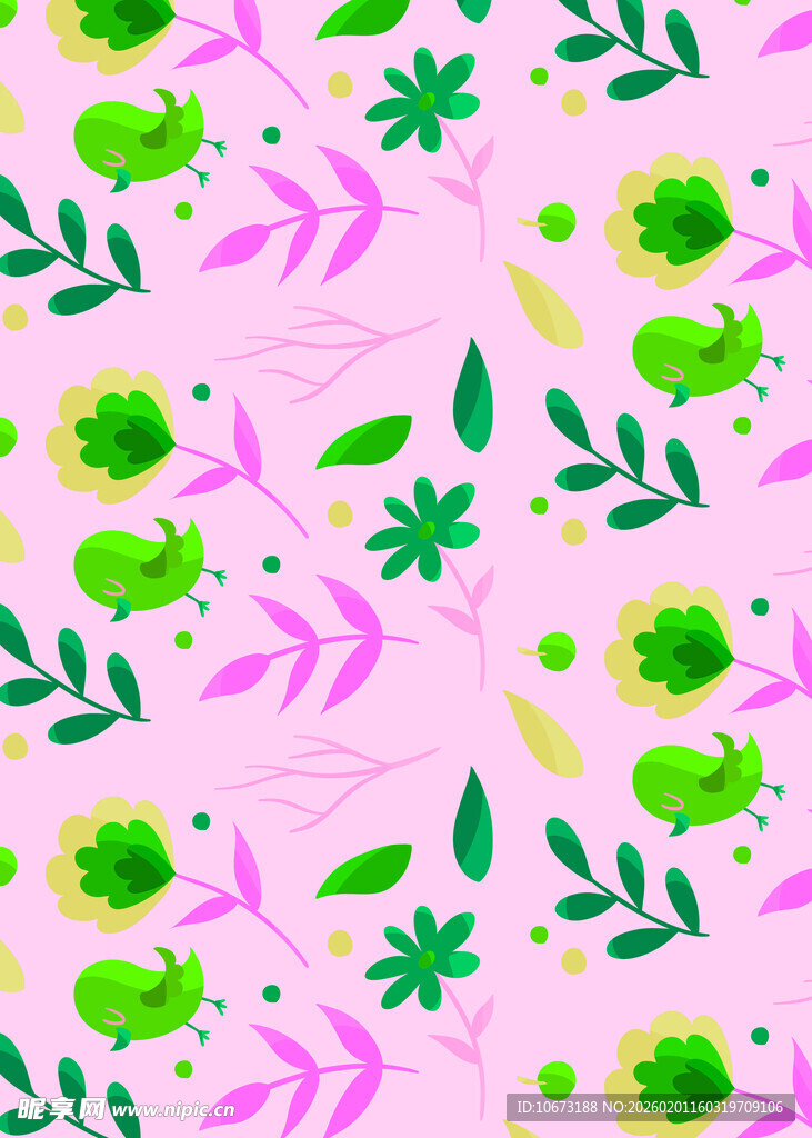 粉色底绿植花卉图案背景